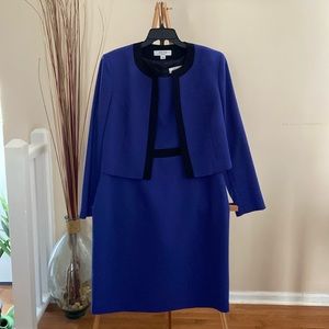 Kasper blue w/black trim size 14 dress w/ cropped jacket